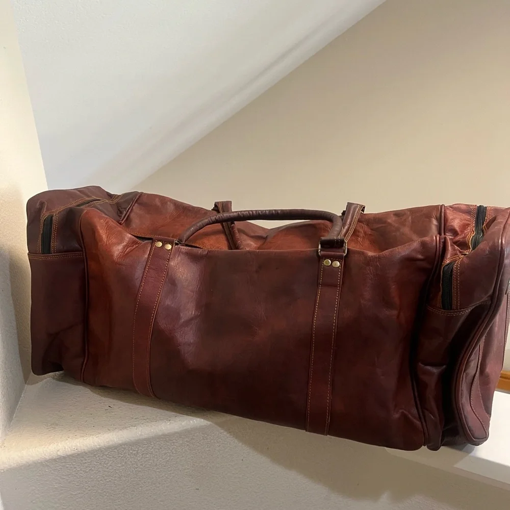 Men's‎ Genuine Dark Leather Large Vintage Duffel Travel Weekend Overnight Bag